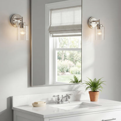 Kichler Winslow 9.25" Wall Sconce in Brushed Nickel, 1-Light Modern Wall Mount Fixture with Clear Seeded Glass , 45910NI