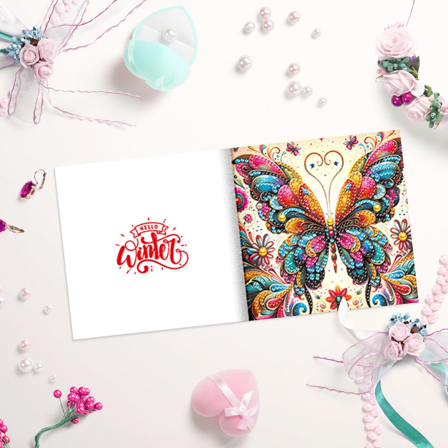 pigpigboss 6 Packs Butterfly Diamond Art Greeting Cards with Envelope, Special Shaped Drill Flower Butterfly Diamond Art Birthday Thank You Cards for Adult Holiday Blessing