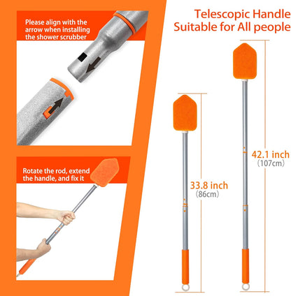JEHONN 4-in-1 Tile Tub Scrubber with Long Handle, Upgraded Shower Cleaning Brush for Bathroom