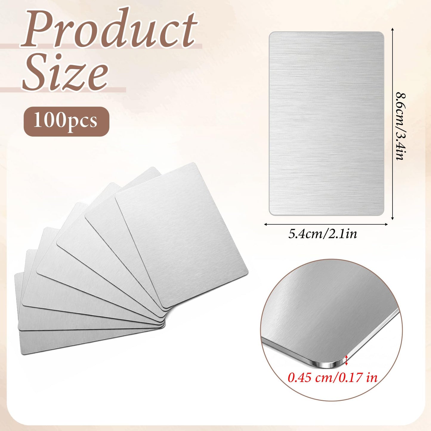 Yuanan 100PCS Metal Business Cards Blank, 0.45mm Aluminum Business Card Blanks Thick Engraving, 3.4x2.1 Inch Multipurpose for Cards Cnc Engraver Laser Engraving DIY Card-Silver