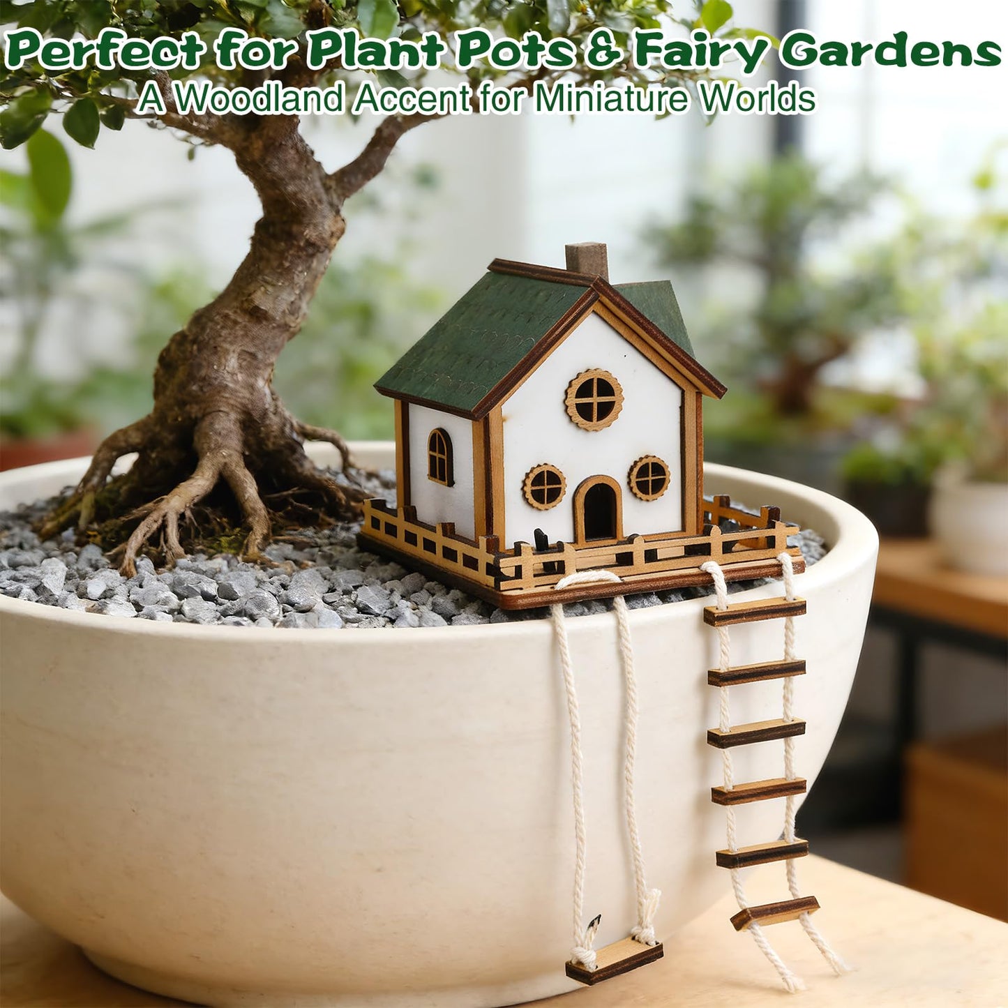 JULEASEL Fairywood Mini Treehouse – Whimsical Wooden Treehouse for Plant Pots, Fairy Gardens & Indoor Greenery, Miniature Treehouse for Desktop Décor