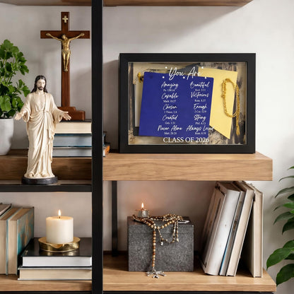 Wenqik Christian Graduation Shadow Box 12.6 x 16.54 Inch Graduation Party Decoration Inspirational Bible Verse Shadow Box Frame for Class of 2026 Wooden Display Case with Stick Pins Gift Black Frame