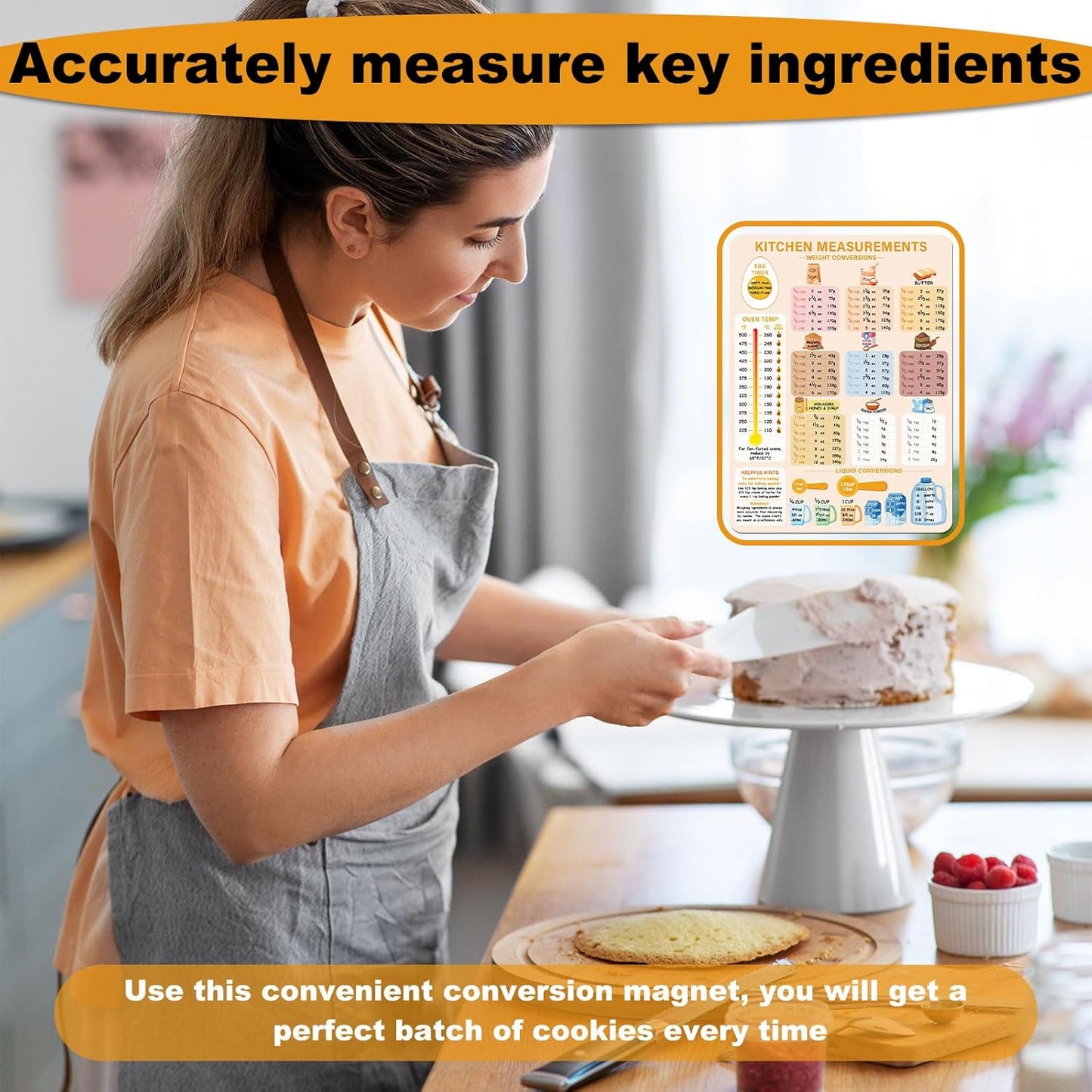 Kitchen Conversion Chart Magnet, 7.95x5.94 inch Measurements Chart for Weight Liquid Temperature, Cute Kitchen Accessory