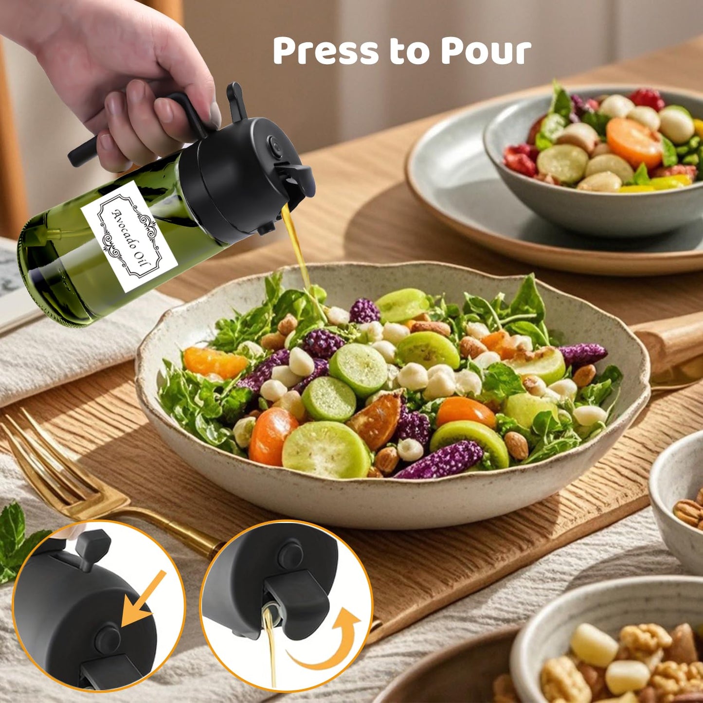 Oil Sprayer for Cooking, Big Capacity 550ml/19oz Oil Sprayer and Oil Pourer for Kitchen, Glass Olive Oil Dispenser Bottle for Cooking, Salad, Barbecue, Air Fryer