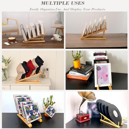 SRYESA 5 Pack Plate Stands For Display,Wooden Multi Plate Holder Cabinet Organizer, 5-Tier Craft Show Vendor Counter Display Rack For Tabletop Book, Art prints, and Platter