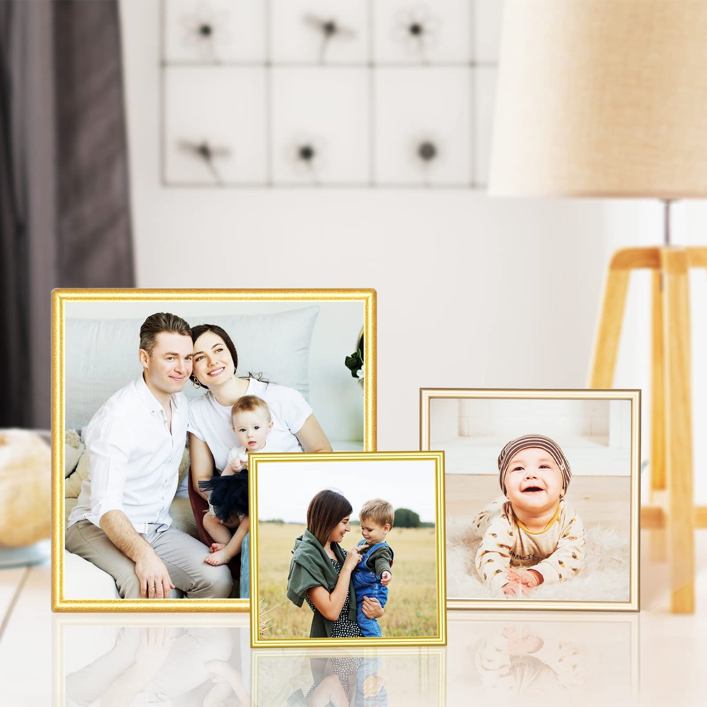 Autjvy 5x5 Picture Frames Gold - Brushed Brass Modern Simple Thin Aluminum Metal Photo Frame with HD Real Glass, Display for Tabletop and Wall Collage. (2 Pack)