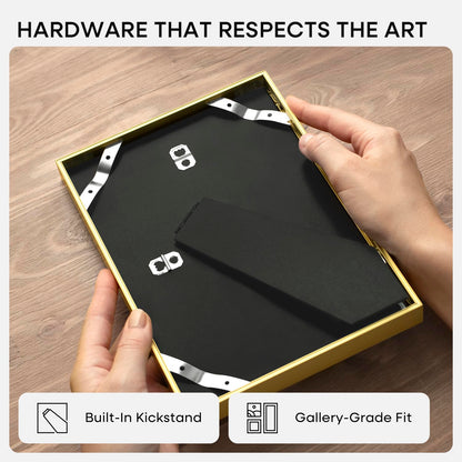 Homeforia 8x8 Picture Frame Gold, High End Metal 8 x 8 Square Photo Frames with Mat 6 by 6, 8x8 Poster Frame Matted to 6x6 inches Print, 8by8 Wall or Tabletop Frame, Tempered Glass, Wall Kit, Set of 1