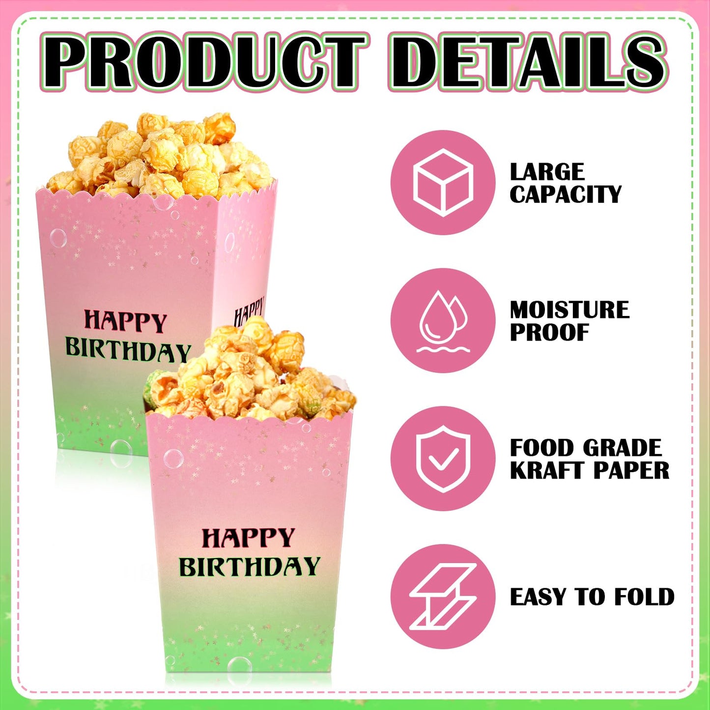 Zhehao 50 Pcs Pink and Green Popcorn Boxes Witch Popcorn Cup Paper Holder Pink and Green Party Favor for Happy Birthday Party Favor Halloween Supplies Decorations