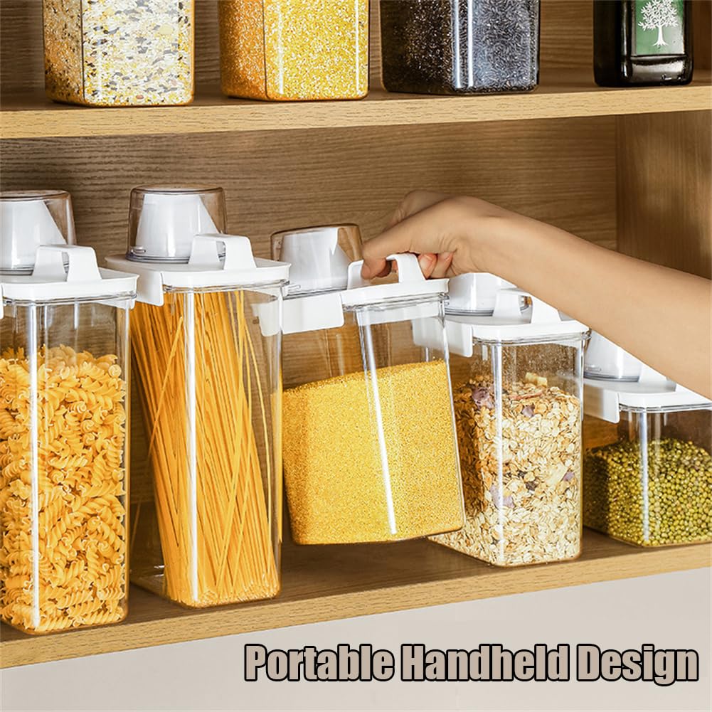 JUSTAUS 2Pcs Rice Dispenser Storage Containers, 1.1L Small Rice Bucket with Measuring Cup & Pour Spout, Kitchen Plastic Airtight Container for Cereal, Grain, Flour, Sugar, Oatmeal, Dry Pet Dog Food