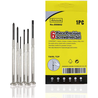 6Pcs Small Screwdriver Set, Mini Screwdriver Set, Eyeglass Repair Screwdriver with 6 Different Size Flathead and Philips Screwdrivers, Ideal for Watch, Jewelers