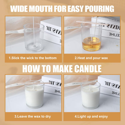 YJHSS 10oz Glass Candle Jars, 12-Pack Candles Jars for Making Candles, Empty Thick Glass Wide-Mouth Jars with Bamboo Lids & Wick Kits, Candle Containers Bulk - Clear