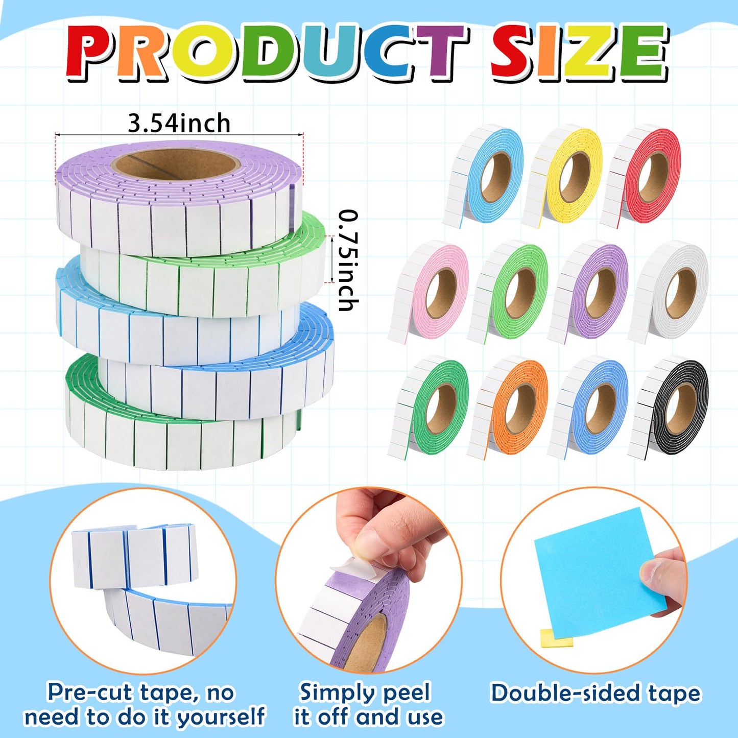Treela 11 Roll Multi-Color Double Sided EVA Foam Tape,3/4 x 1/2 Inch, 270 Pcs/roll, Adhesive Foam Squares, Self Adhesive Dots for DIY Crafts, Scrapbooking & Card Making