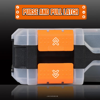 Jack Boss Tool Box with Transparent Lid, Double Side 34-Compartments Organizer Box with Removable Dividers for Hardware, Screws, Bolts, Nails, Beads, Jewelry and Fishing Accessories, Orange, 2 Pack