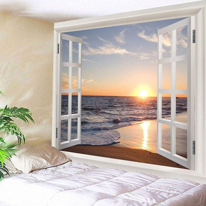 Homiest 3D Tapestry Wall Hanging 60x80 Inches, Ocean Sunset Beach Landscape Tapestry for Living Room Bedroom Decor