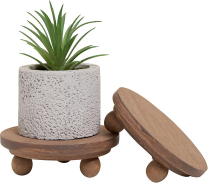 5"Round (Set 2, Defined Deco Mini Wood Risers for Display, Small Rustic Pedestal Display Stand of Wood)