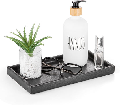 Bathroom Vanity Tray, Black Ceramic Organizer Tray for Counter, Rectangle Soap Dispenser Tray for Bathroom and Kitchen
