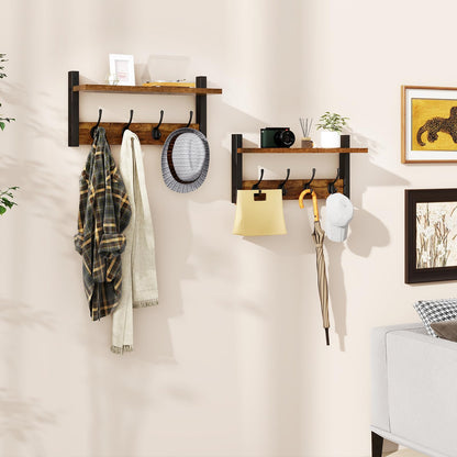 YMYNY Coat Rack Shelf Wall Mounted, Coat Hooks Set of 2, Entryway Coat Hanger with 8 Hooks, 31.5" Wall Floating Shelf with Hat Rack, for Kitchen, Bedroom, Bathroom, Rustic Brown UHWS001H-2