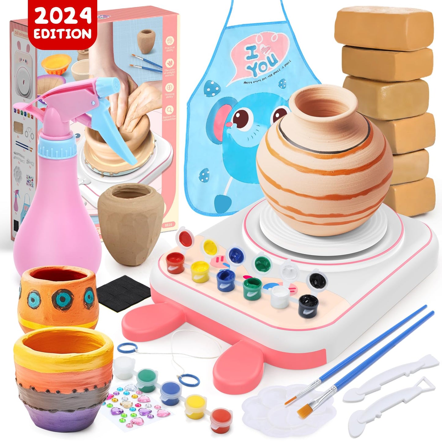 Skirfy Pottery Wheel for Kids Art Crafts Kits for Kids Ages 6-8 9-12 Clay Sculpting Tools & Painting Kit,Birthday Thanksgiving Christmas Gift Girls Toys 8-10,DIY Kits Clay Maker for Beginners