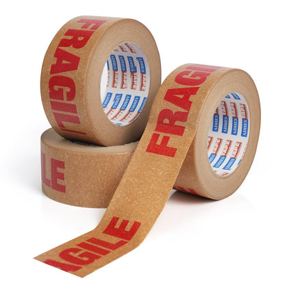 ADHES Fragile Tape, Biodegradable Kraft Paper Tape - 2in x 55yds, 3 Rolls, Strong Adhesive, Eco-Friendly Paper Packing Tape for Shipping & Moving, Heavy Duty Protection for Fragile Items