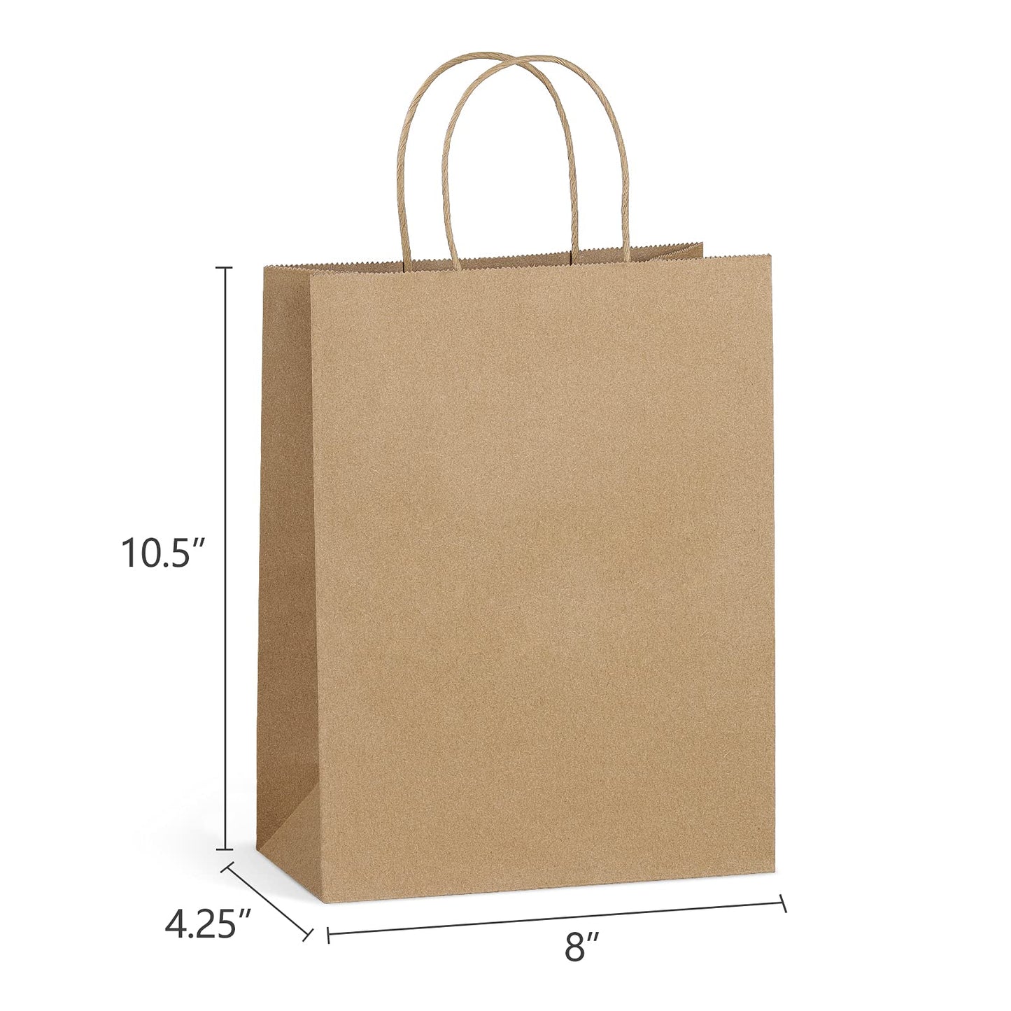 Eupako 8x4.25x10.5 Paper Bags - 100 PCS Brown Kraft Gift Bags with Handles Bulk for Shopping, Party Favor, Merchandise