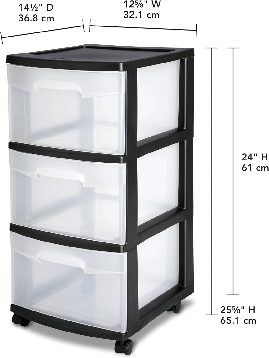 CNEIESD 3-Drawer Transparent Storage Cart Multi-Functional, Portable Home Organization, Black