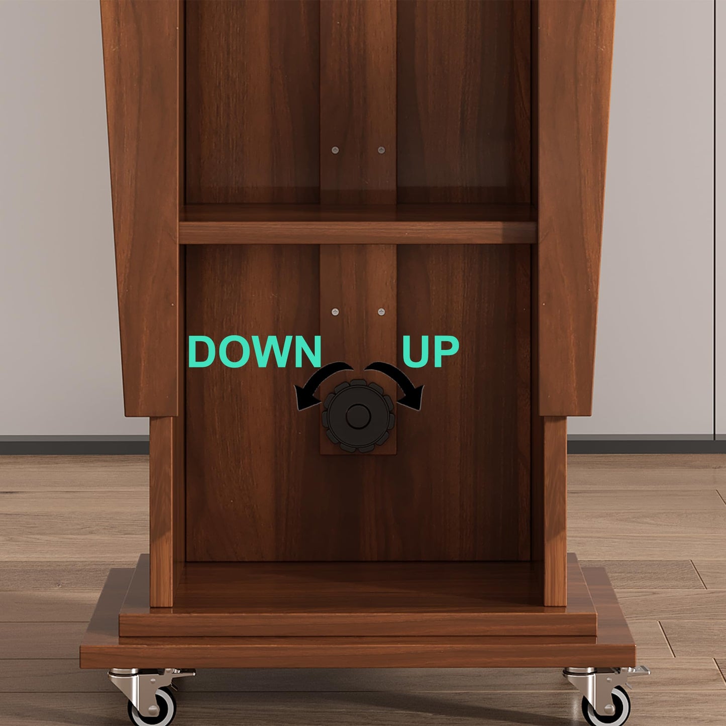 Xibolai Mobile Podium 40"-53" Adjustable Height & Locking Casters | 25"x16" Blockboard Podium Lectern with Wheels for Classrooms, Auditoriums, Events