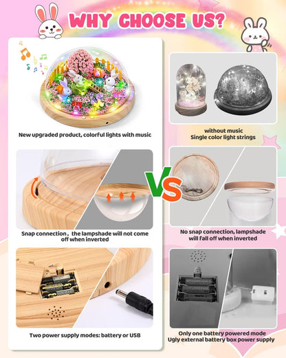 Laclun Bunny Toys for Girls, Make Your Own Rabbit Night Light with Music,Arts and Crafts for Kids,3 4 5 6 7 8 9 10 Year Old Girl Birthday Gifts,Ideal Christmas Gifts Best Toy