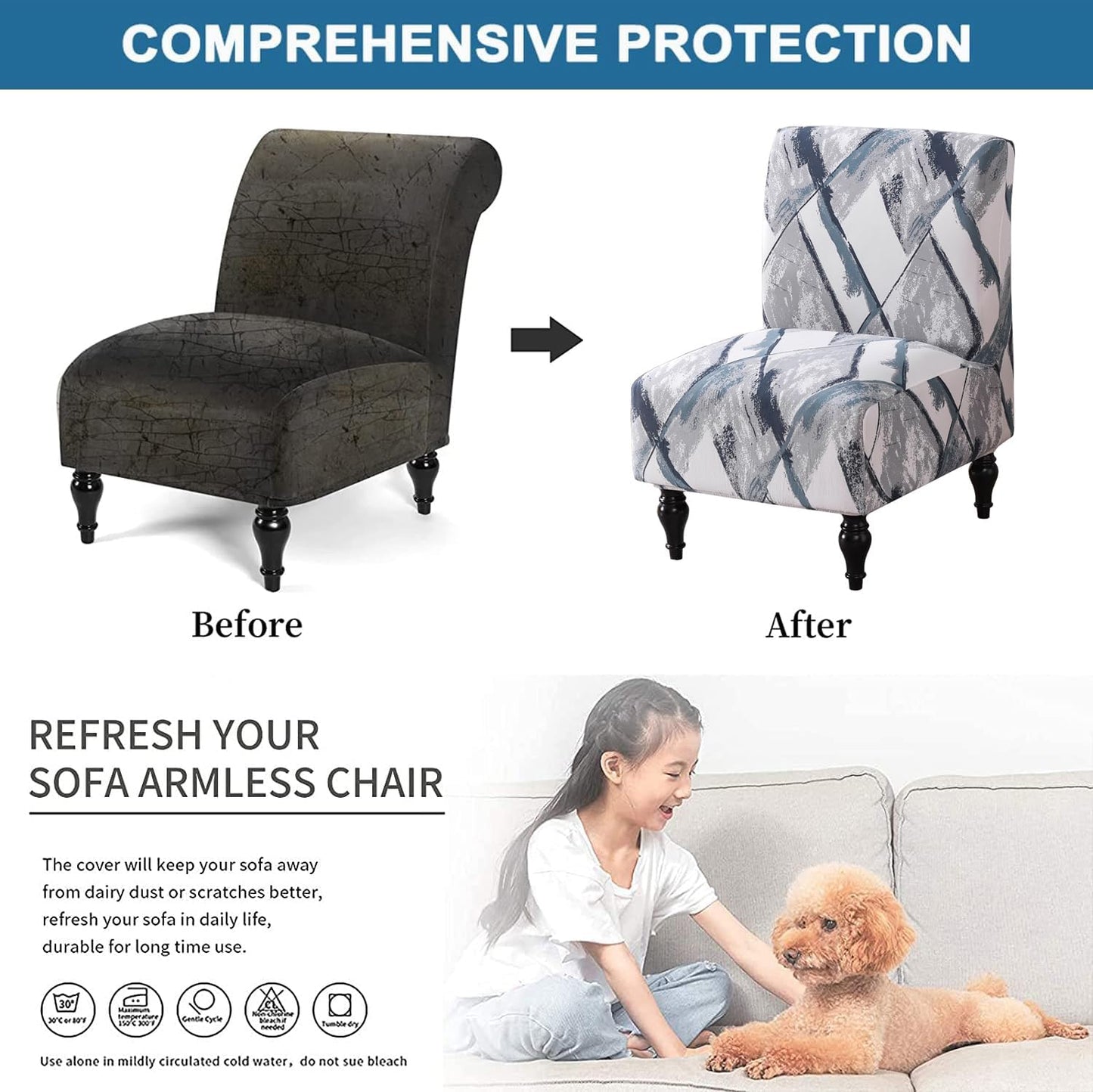 lihuitong Armless 2 Armless Armless 24) Chair Slipcover Pieces Printed Accent Chair Cover Stretch Spandex Slipper Chair