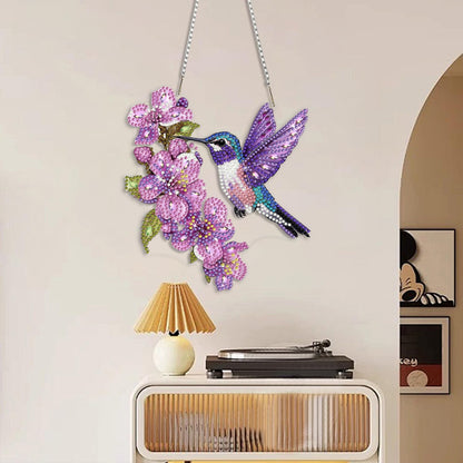 Bird DIY Hanging Diamond Art Kits for Adults Flower, Hummingbird Diamond Painting Kits, Special Shaped Rhinestone, Acrylic 5D Gem Art Craft Window Pendants Home Garden Wall Hanging Ornament Kits