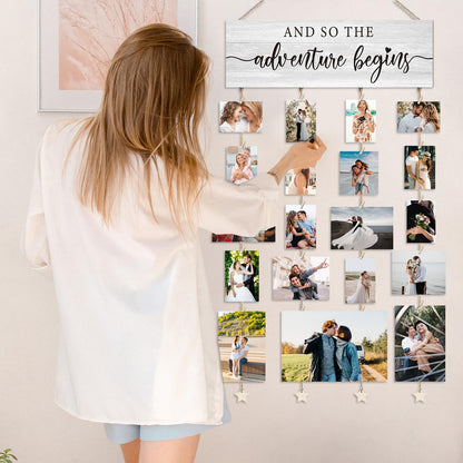 Orchroma Couple Picture Frames Collage Wall Decor,Engagement Wedding Picture Board,Engagement Gifts for Couples,Bridal Shower Decorations,Picture Hanging Kit,Hanging Photo Display with Clips