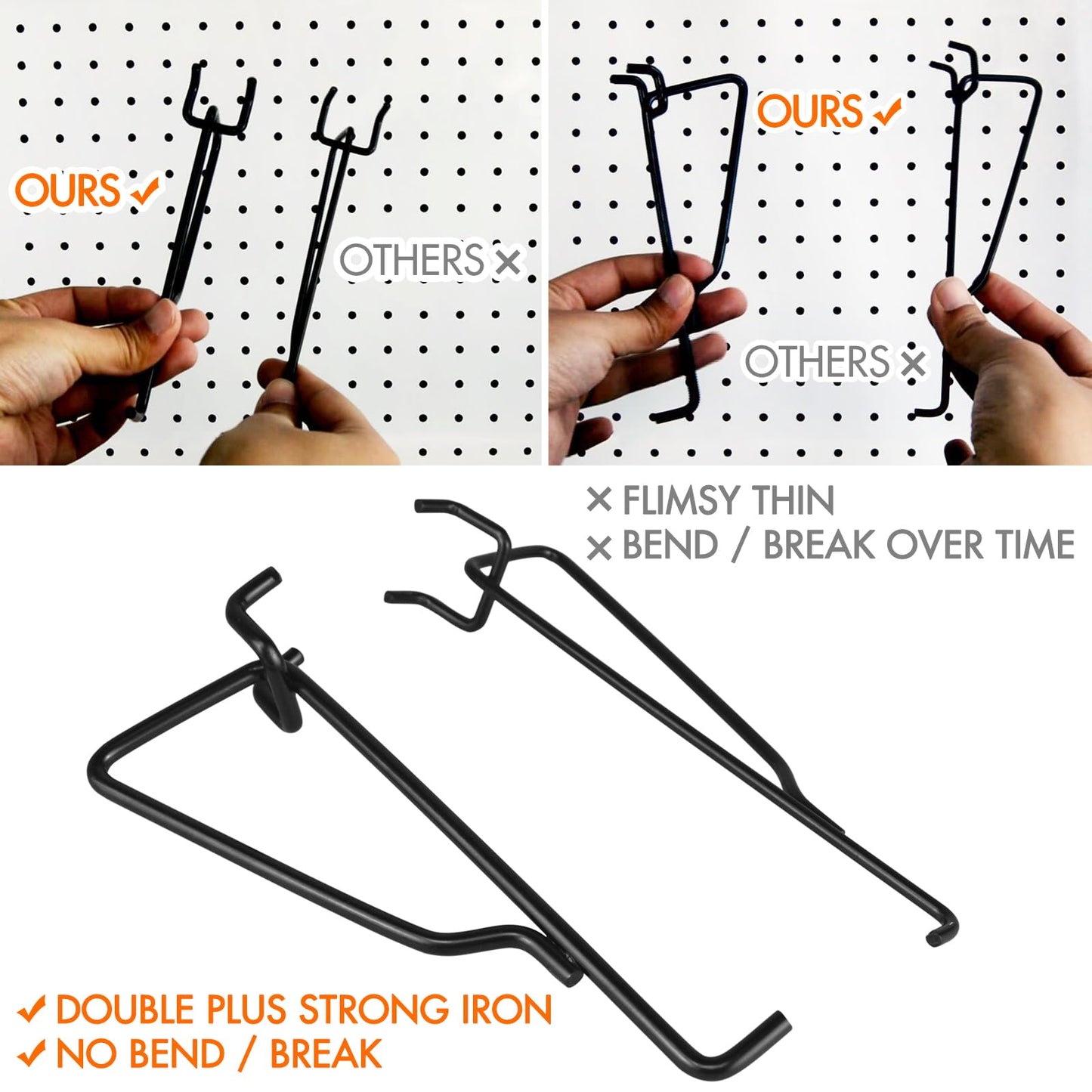 2 Pack Pegboard Shelves with Brackets, Peg Shelf Board with Hooks Fits 1/8" 1/4" Pegs Slots, Peg Board Organizer Accessories Various Tools Storage Arrange System for Garage Craft Workshop Workbench