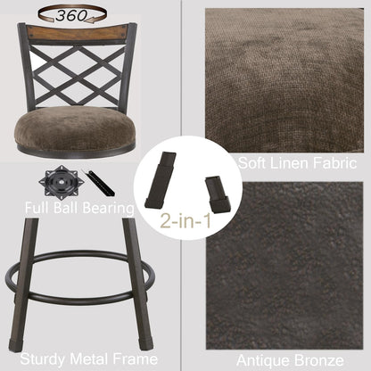 KORZEY Swivel Bar Stools Set of 4, 25/30 Inch Adjustable Black PU Leather Bar Chair with Black Frame, Mid-Century Upholstered Counter Barstools with Backs