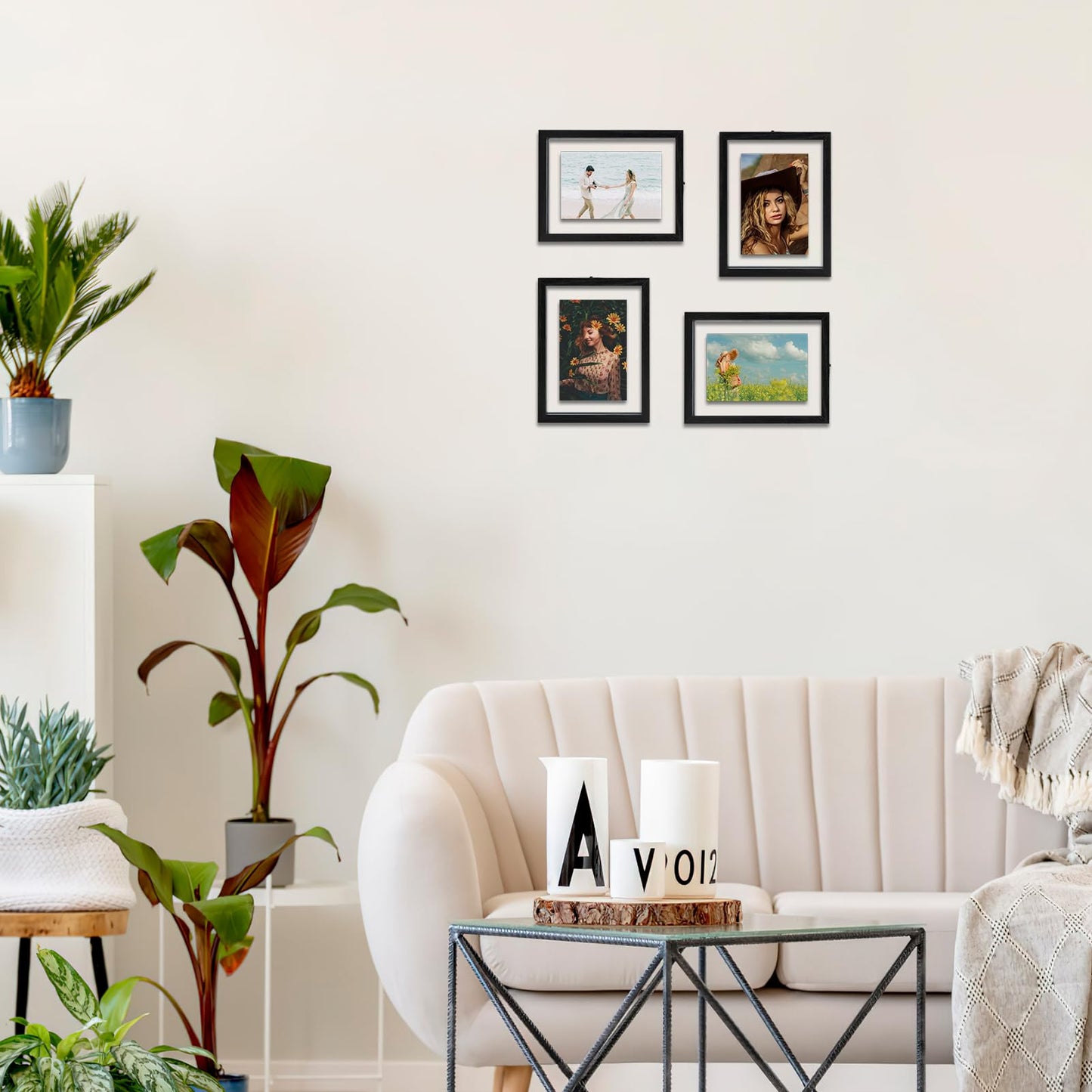 WIFTREY 4x6 Floating Picture Frames Set of 4, Black Rustic Picture Frame 4 x 6 for Wall Hanging, Double Glass Family Photo Frame Display Multi Size, 3.5x5, 4x6, 5x7, 6x8