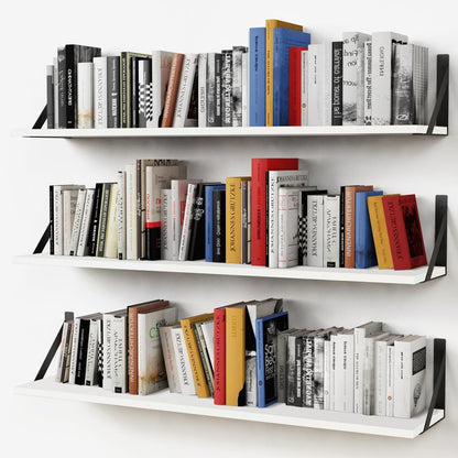 Forbena White Floating Book Shelves for Wall, 36 Inches Long Wall Shelves with Metal Brackets for Bedroom, Large Floating Bookshelf Bookshelves for Living Room Office Classroom (White Wood)