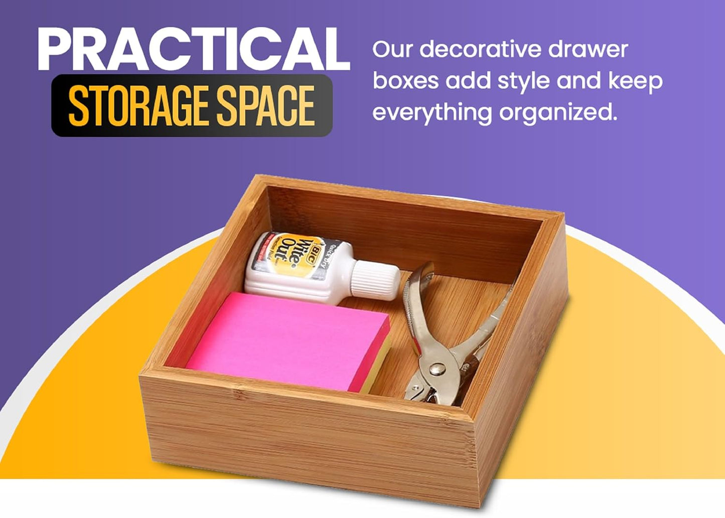 YBM Home Bamboo Drawer Organizer Storage Box for Kitchen, Junk Drawer, Office, Bedroom, Craft, 6x9x2 inch