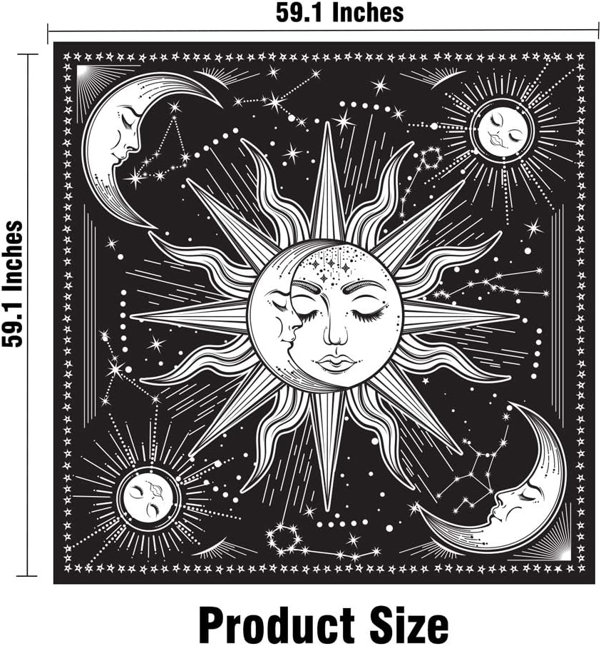 Black and White Wall Tapestry - Aesthetic Moon Tapestry for Bedroom, Living Room, Dorm Decor (59.1x59.1 Inches)