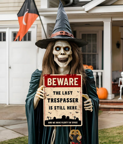 Funny Halloween Decor Sign - Halloween Graveyard Decorations, Funny No Trespassing Sign, Beware The Last Trespasser is Still Here, Outdoor Fence Halloween Decor, Cemetery Halloween Decorations by Opix Design, Halloween
