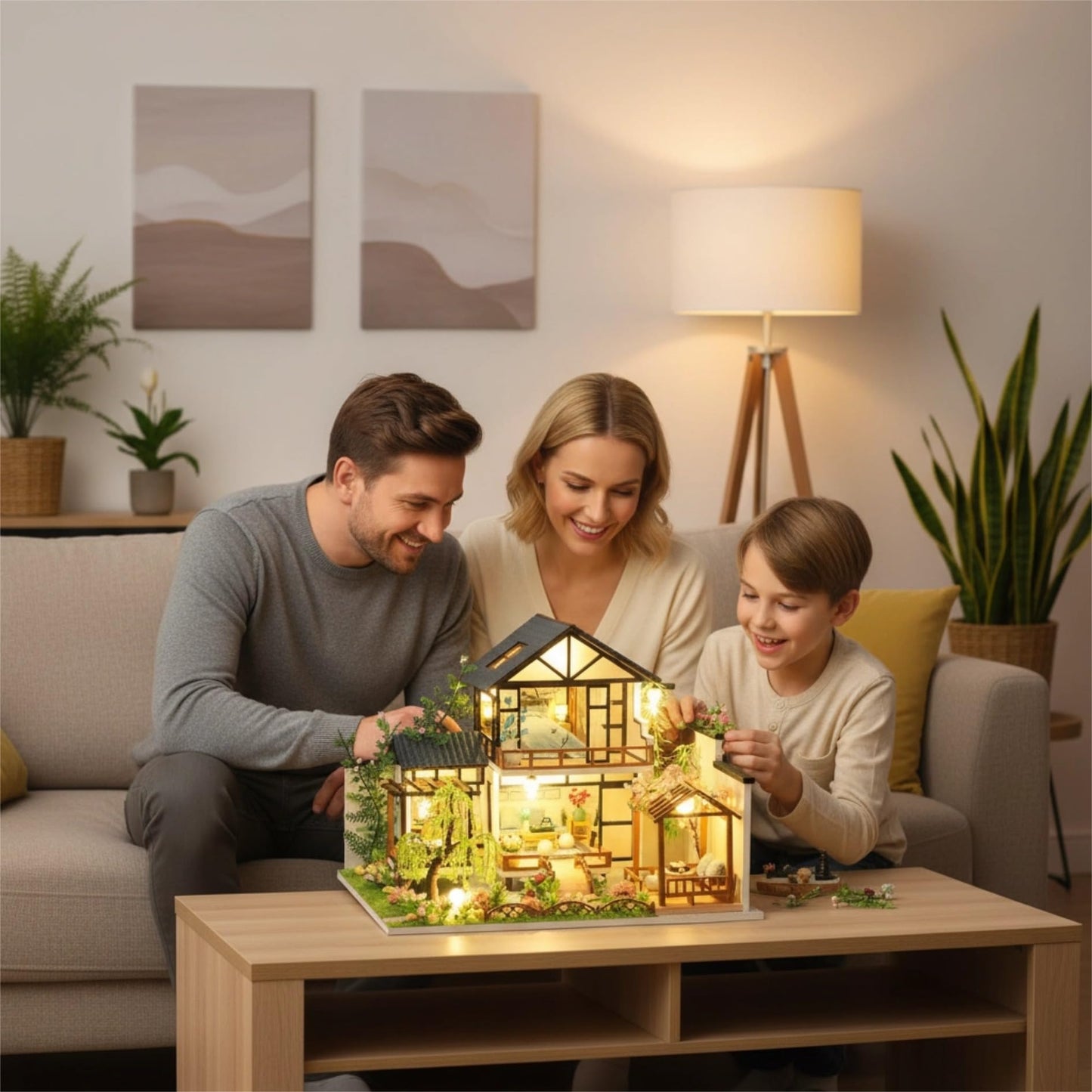 Bzmkpta DIY Miniature House Kit: Courtyard Dollhouse Kit for Adults & Teens, 3D Wooden Puzzle Booknook Bookshelf Insert Decor with LED Light, Tiny Model House Building Craft Miniature Kits, Ideal Gift
