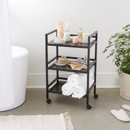 Amazon Basics 3-Tier Metal Rolling Utility Cart, Storage Organizer, Multifunctional Storage, Mobile Shelving, Black