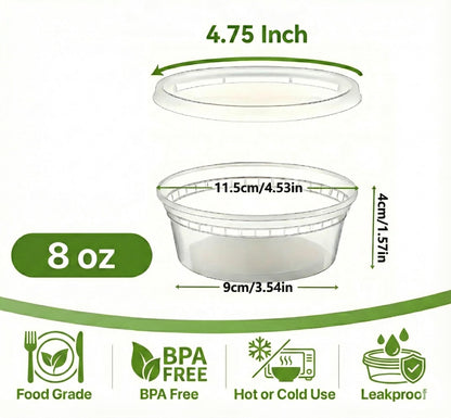 Pokanic Food Storage Containers [10 Set] x [8 oz] Plastic Deli Containers with Lids Slime Soup Meal Prep Containers | BPA Free | Stackable | Leakproof | Microwave/Dishwasher/Freezer (10 Set, 8 oz)