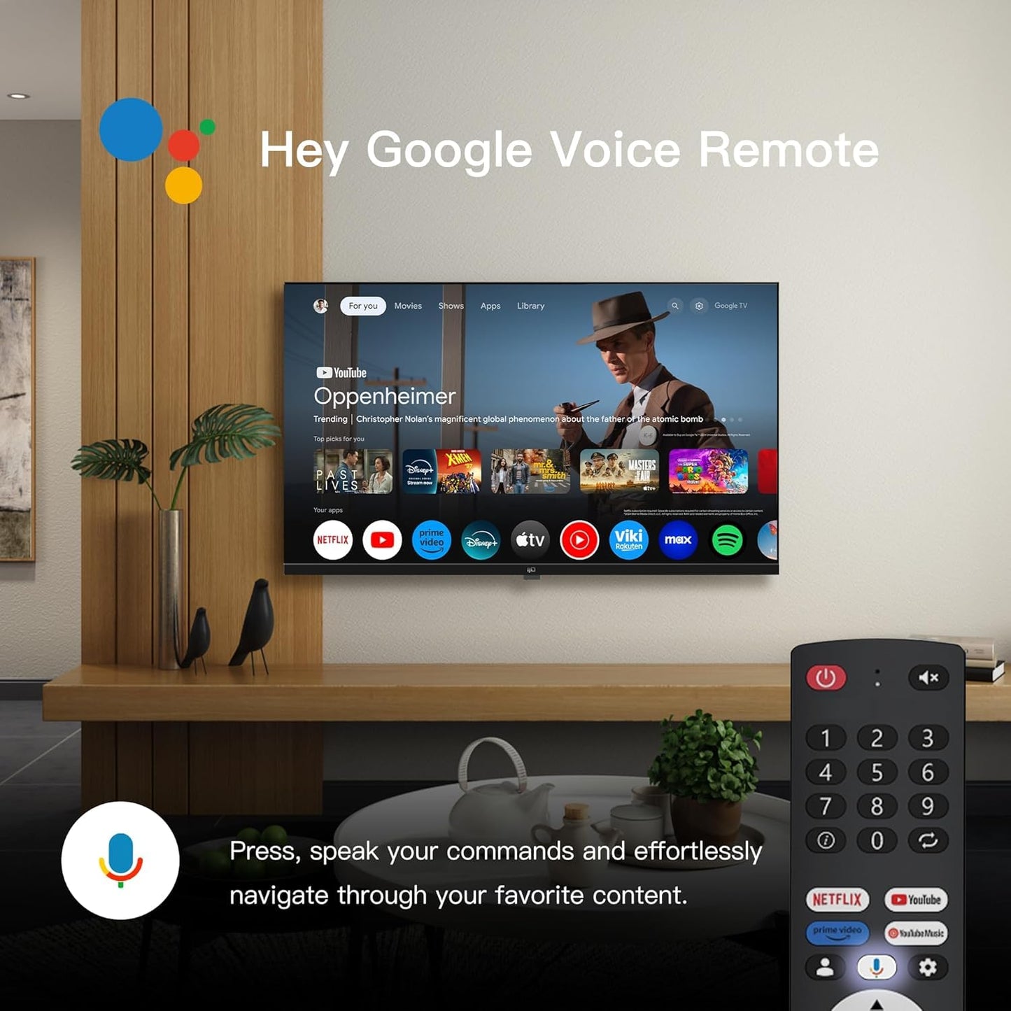 FPD 65 Inch Smart TV, 4K LED Google TV with Google Play Built-in Google Cast, HDR 10, Compatible with Dolby Atmos & Vision MEMC, Voice Assistant Remote, UHD Flat Screen Television (CG65-C3,2024)