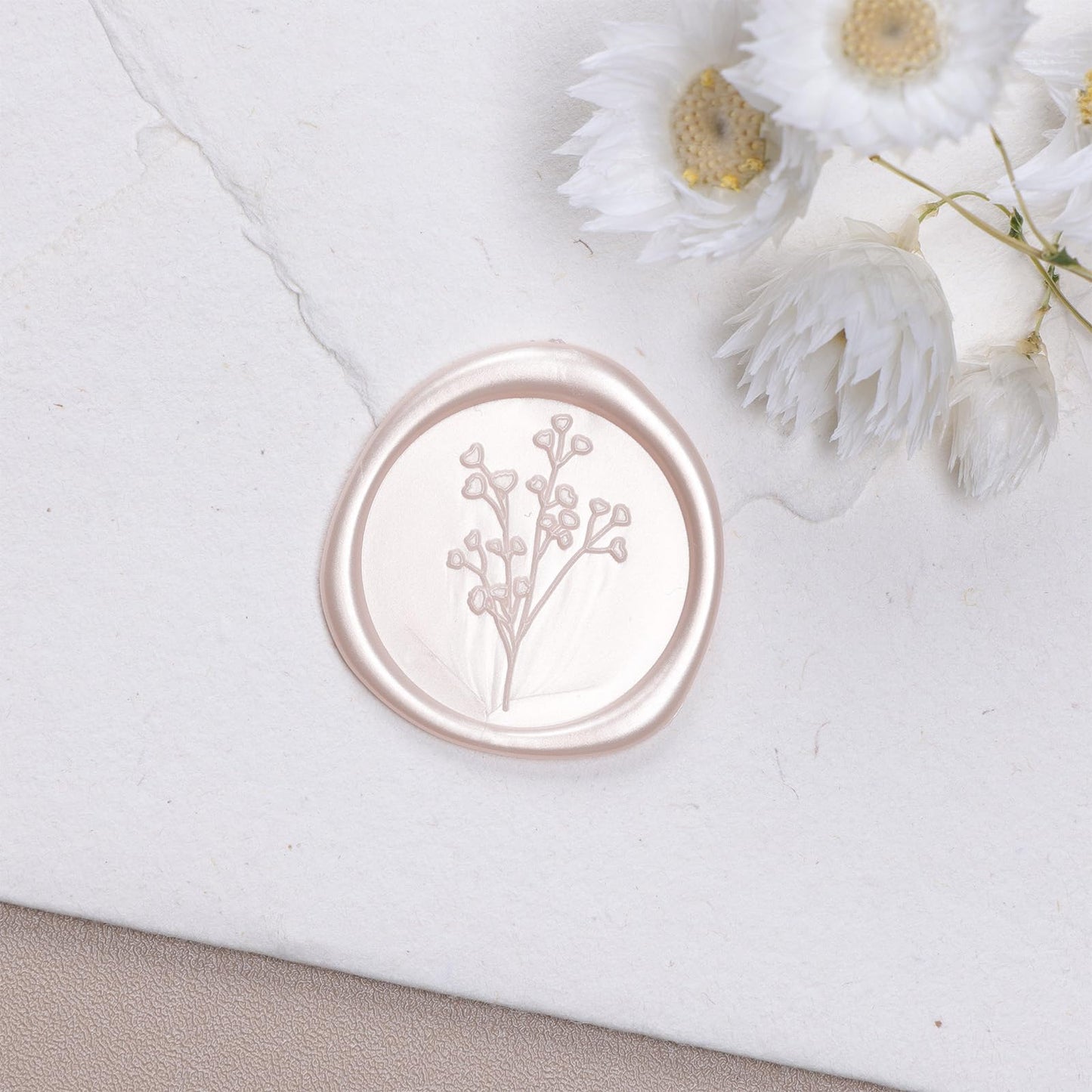 UNIQOOO Wax Seal Stickers - Baby‘s Breath Wedding Invitation Envelope Seal Sticker, Botanical 50 Pcs Self- Adhesive Champagne Stickers, Perfect for Invitation, Gift Wrapping, Crafts (Champagne)
