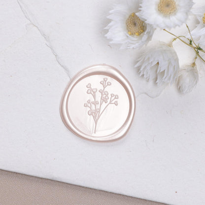 UNIQOOO Wax Seal Stickers - Baby‘s Breath Wedding Invitation Envelope Seal Sticker, Botanical 50 Pcs Self- Adhesive Champagne Stickers, Perfect for Invitation, Gift Wrapping, Crafts (Champagne)