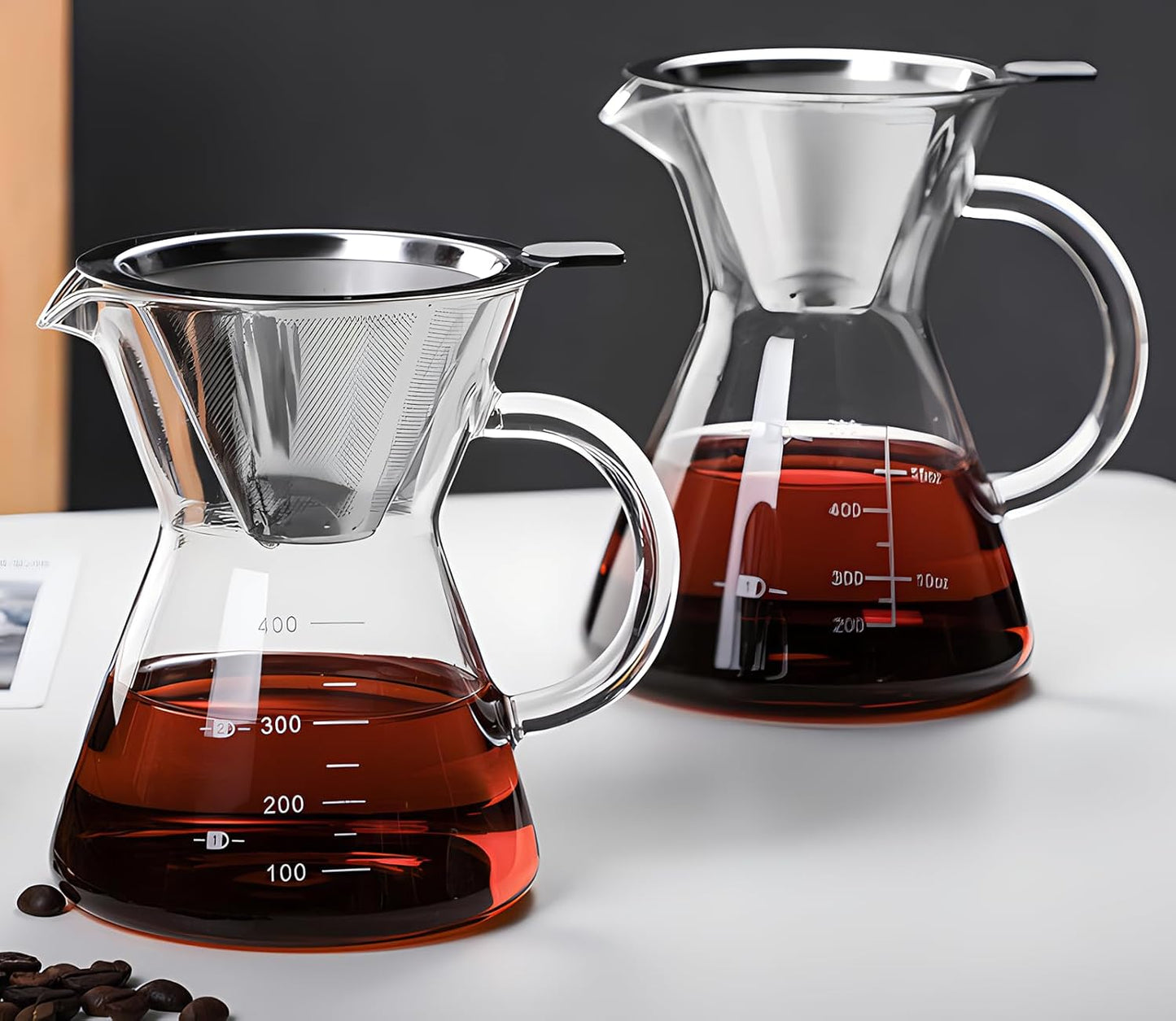 Pour Over Coffee Maker with Reusable Stainless Steel Drip Filter, Borosilicate Glass Carafe for 1-4 Cups