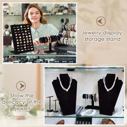 Henoyso 22 Pcs Velvet Jewelry Display Set Jewelry Display for Selling Necklace Stand Bracelet Holder T Shape Earring Stand (Black)