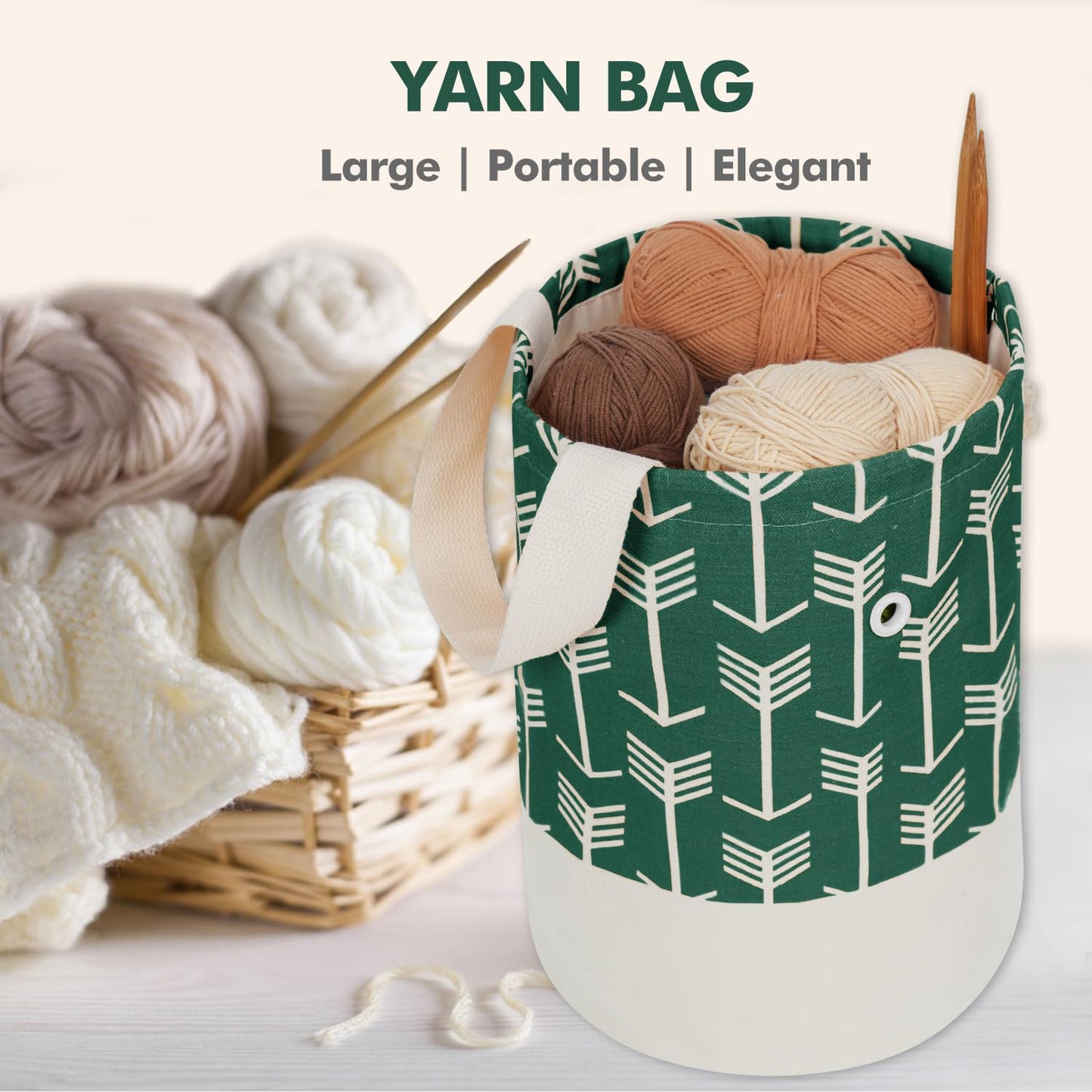 TOGETRUE Yarn Bag, Knitting Crochet Bag, Portable Yarn Storage Bags Organizer for Crocheting Project,Store Skein Ball, Short Knitting Needle (Large, Green)