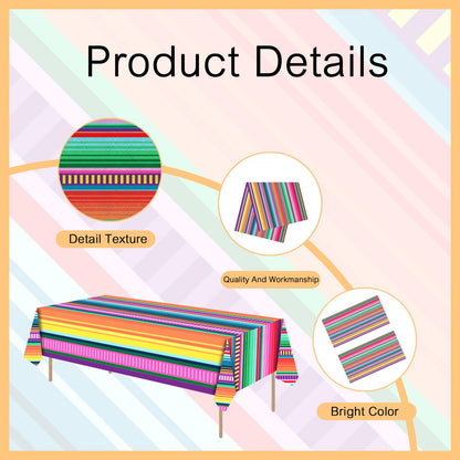 ASLERMURE 3 Pack Disposable Plastic Mexican Serape Tablecloths, 54 x 108 Inch Mexican Striped Party Table Cover for Mexican Wedding Birthday Party Decorations Outdoor Indoor Party Supplies