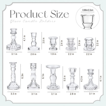 Mumufy 40 Sets Glass Crystal Taper Candle Holders Stand Centerpiece Bulk with 10 in Taper Candles Sticks Clear Decorations Table Wedding Dining Party (Transparent)