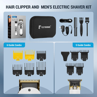 BESTBOMG® Professional Hair Clippers for Men, Professional Barber Clippers and Trimmer Set, Mens Cordless Hair Clipper for Barbers Haircut Kit Fade, BS-808A (Black)