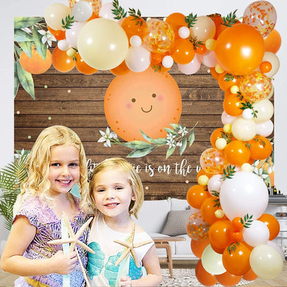 Little Cutie Balloon Decorations, Orange Yellow White with Artificial Willow Leaves for Birthday & Baby Shower Parties